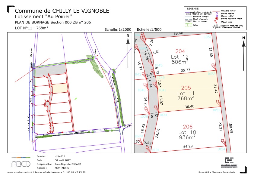 Plan cadastral avec parcelles et mesures, Chilly le Vignoble.