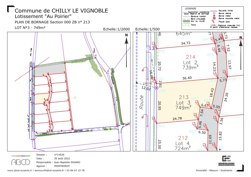 Plan de cadastre avec parcelles numérotées et mesures détaillées.