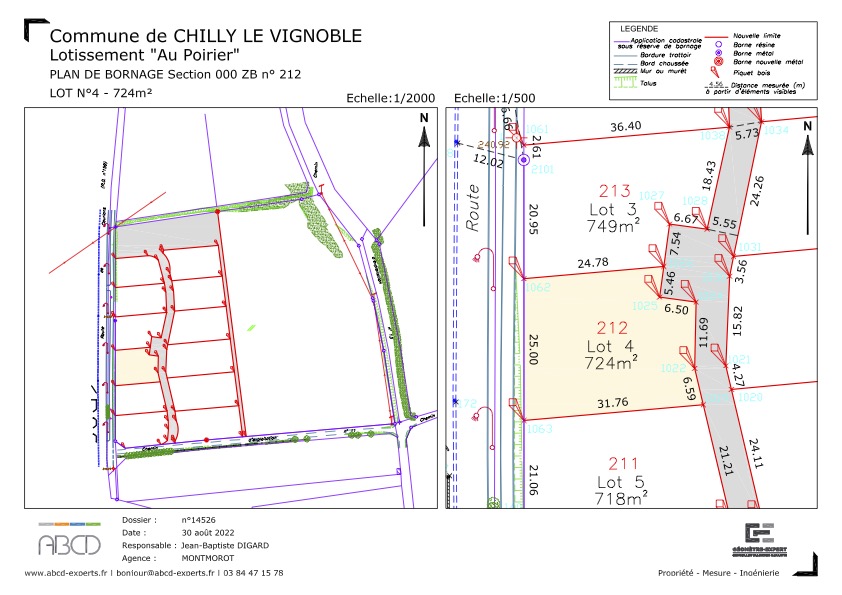 Plan de cadastre avec plusieurs lots colorés et annotations.